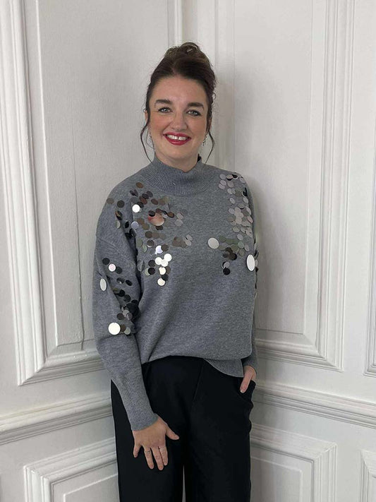 Malissa J Disco Sequin Knit - Grey