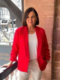 Ruched Sleeve Blazer - Cherry