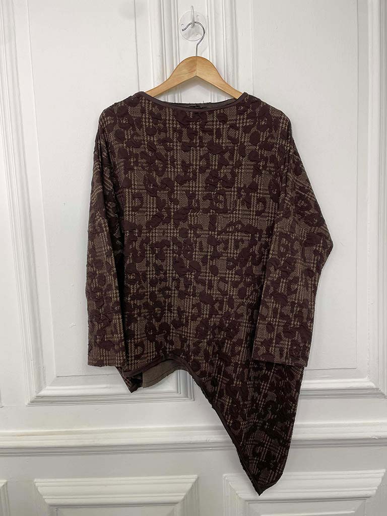 Leopard Check Asymmetric Top - Chocolate