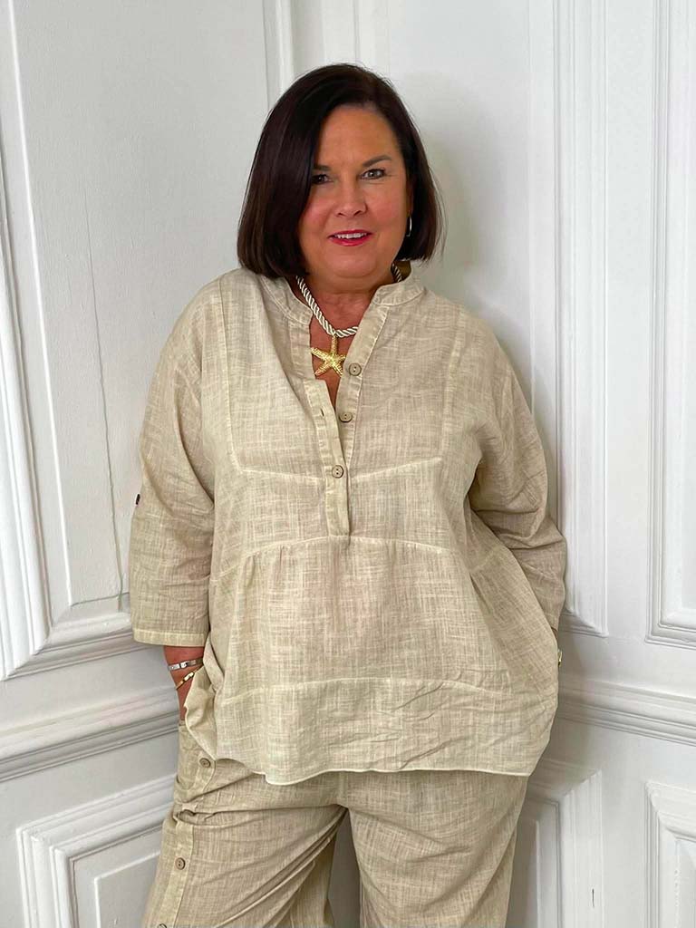 Cotton & Linen Smock Top - Stone