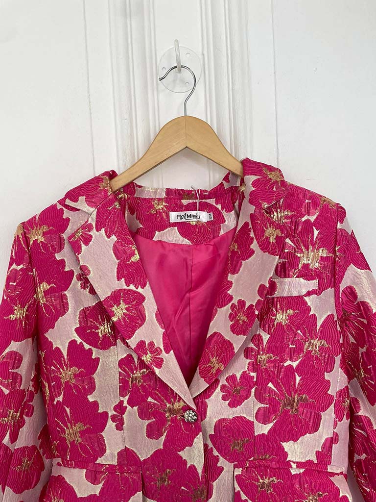 Metallic Flower Blazer - Fuchsia