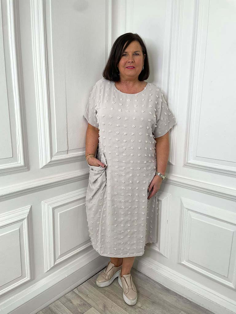 Malissa J Dobby Dot Dress - Stone