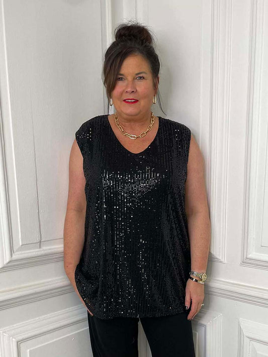 Sequin Sleeveless Top - Black