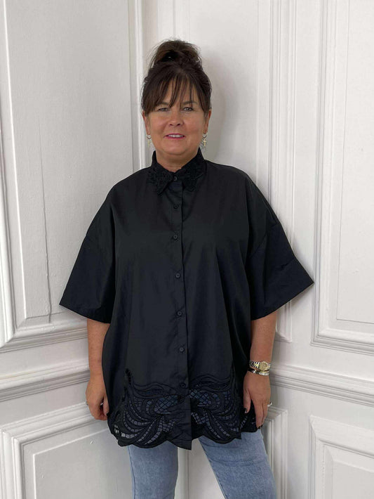 Broderie Anglaise Oversized Shirt - Black