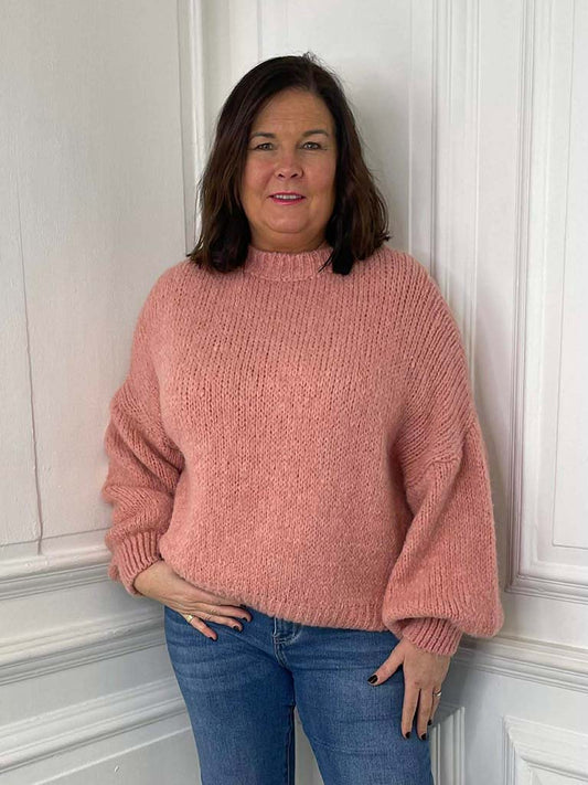 Chunky Balloon Sleeve Knit - Salmon Pink