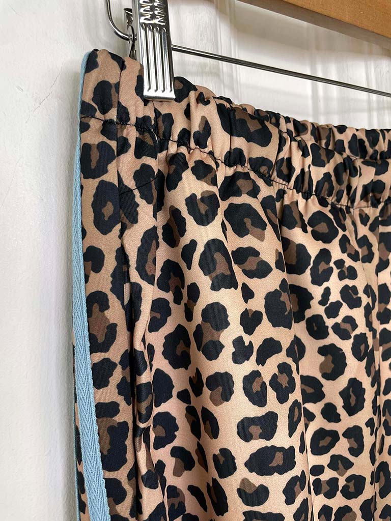 Leopard Side Stripe Joggers - Sky