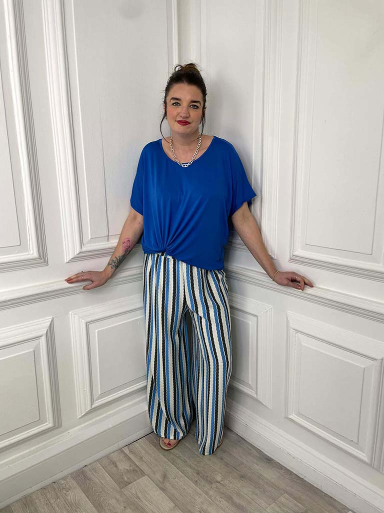Textured Stripe Wide Leg Trousers - Blue
