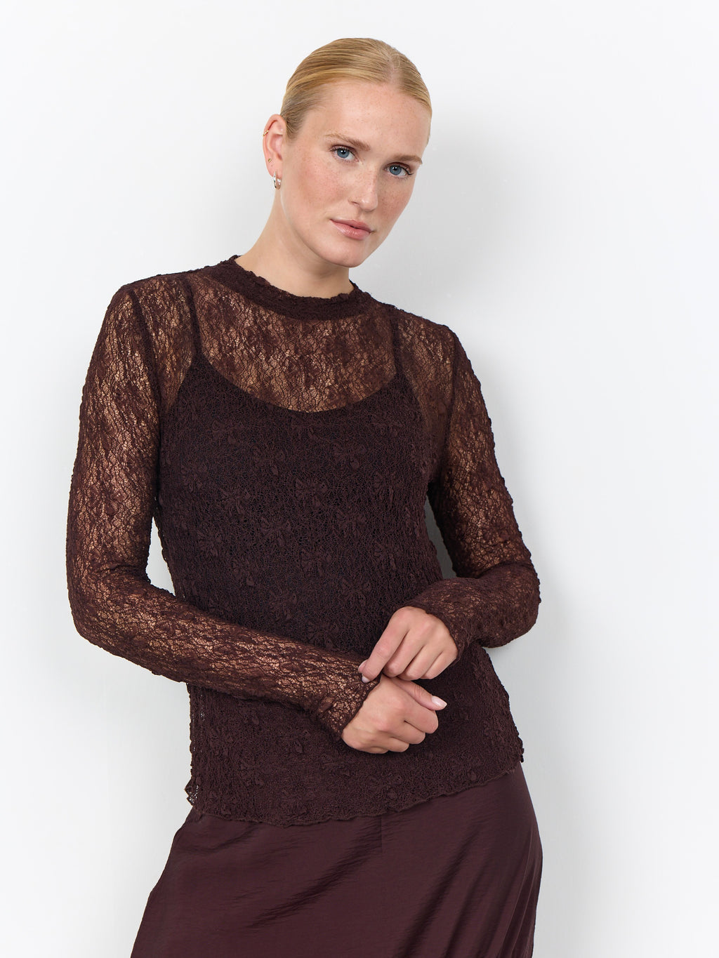 Soya Concept Jabina Delicate Lace Top - Dark Plum