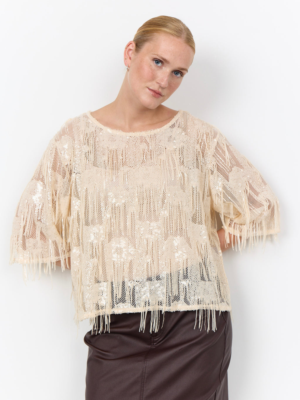 Soya Concept Jenda Sequin Fringed Top - Cream