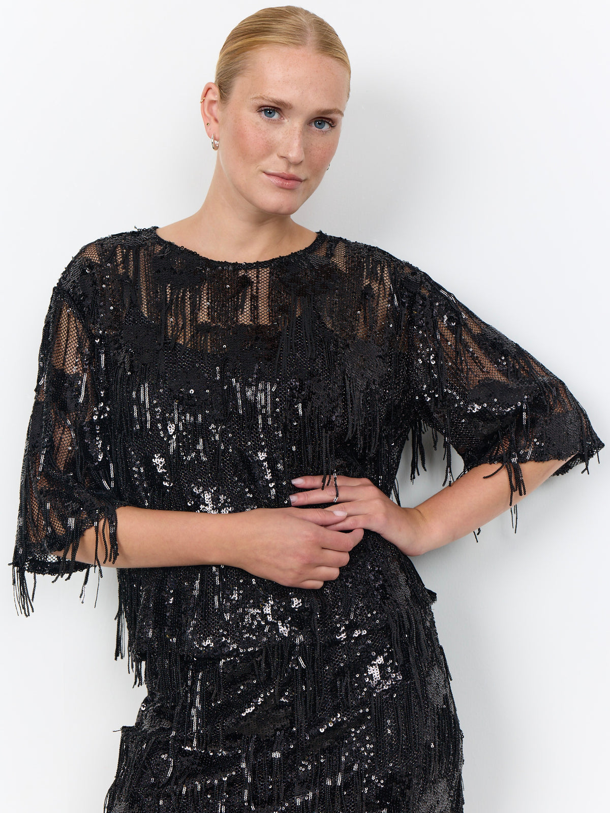 Soya Concept Jenda Sequin Fringed Top - Black
