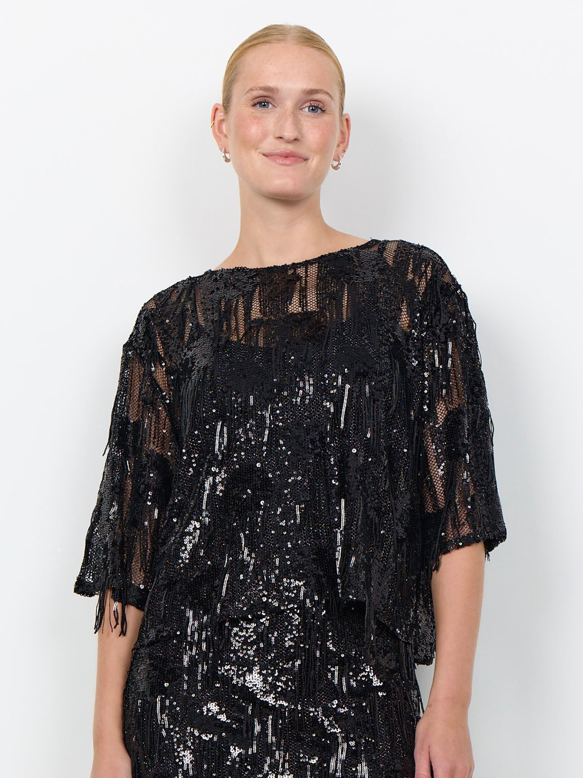 Soya Concept Jenda Sequin Fringed Top - Black