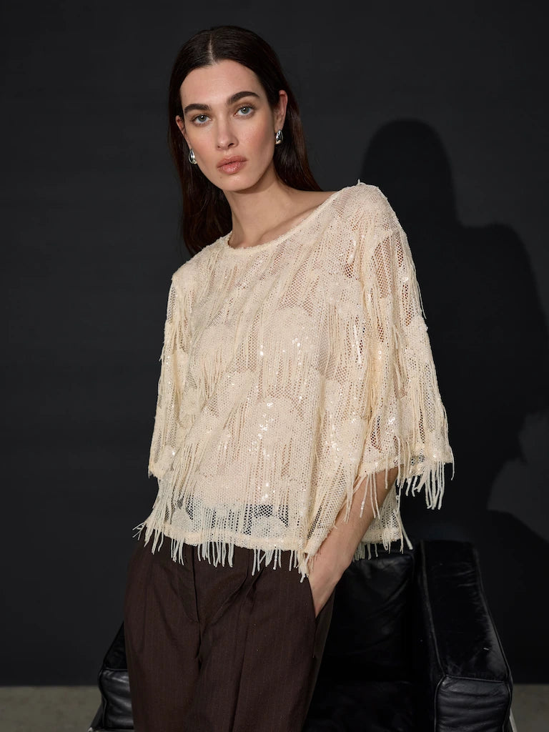Soya Concept Jenda Sequin Fringed Top - Cream