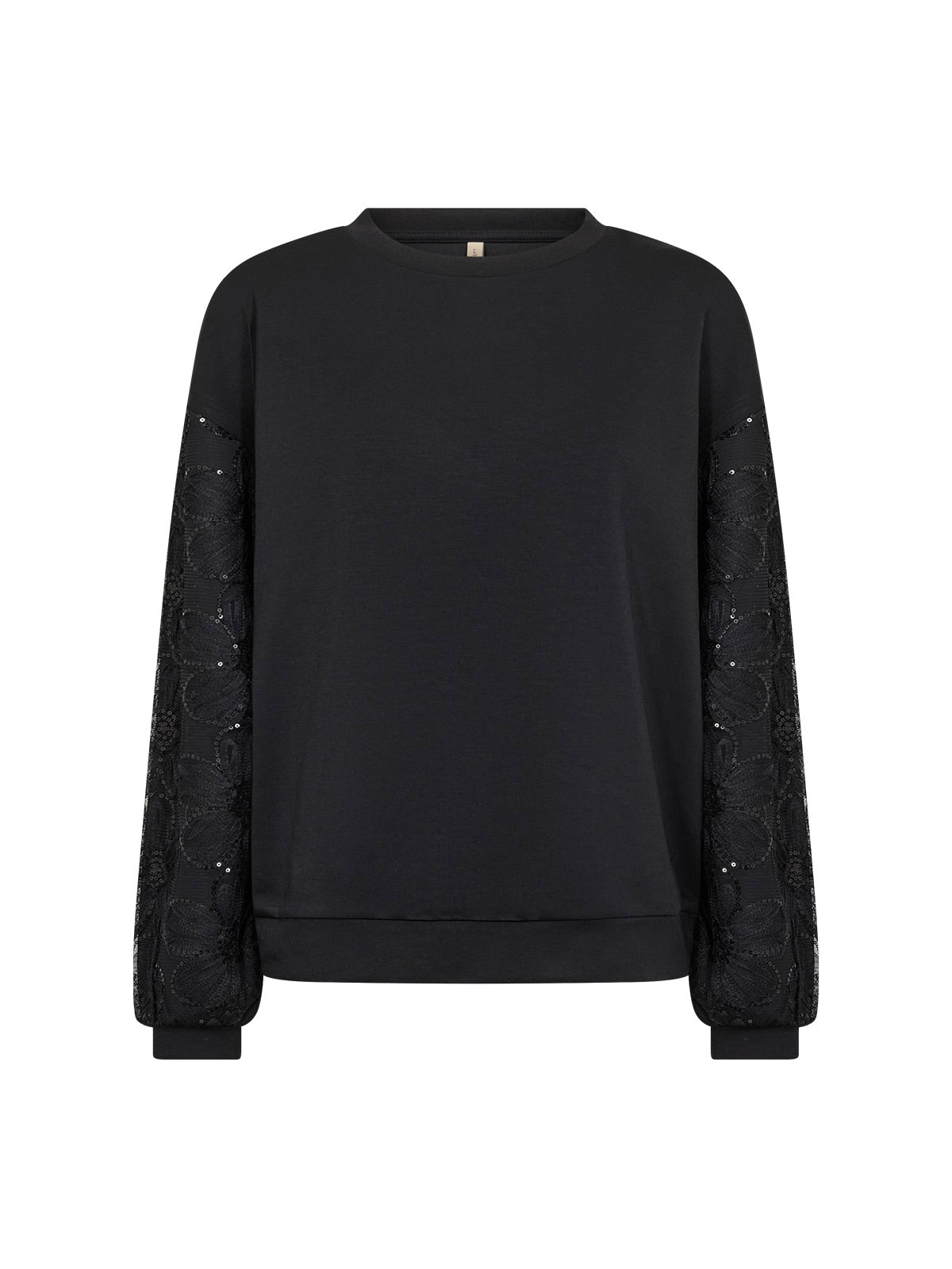 Soya Concept Banu Lace Sleeve Sweatshirt - Black