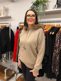 Malissa J Embellished Faux Fur Hoodie - Stone