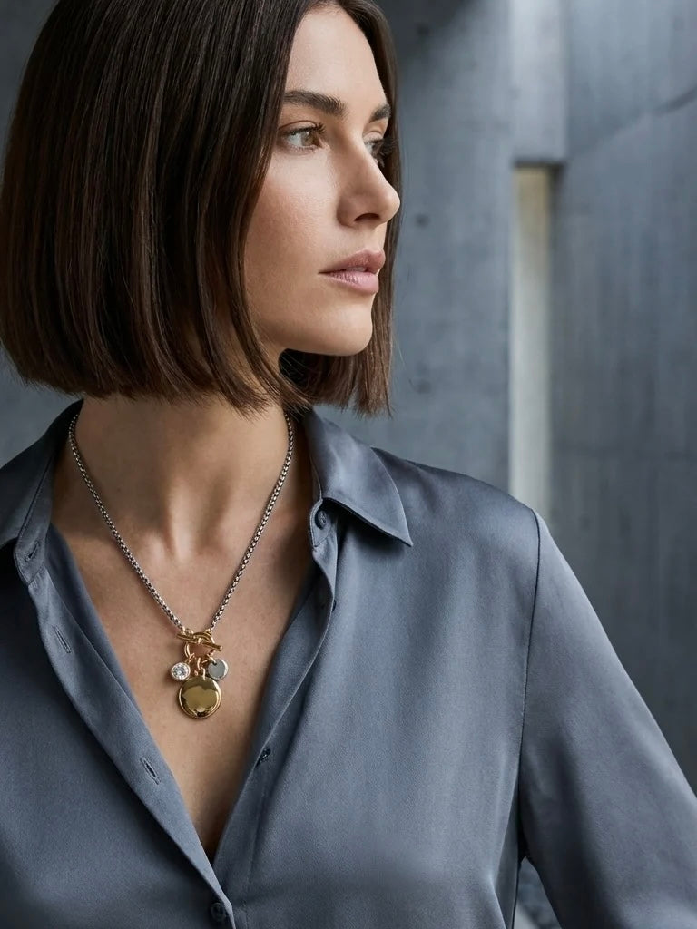 Envy Snake Chain Charm Necklace - Silver & Gold