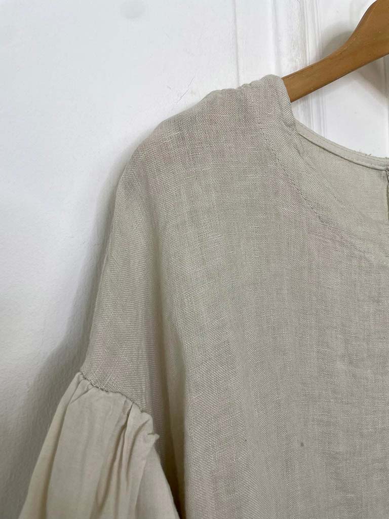 Linen Puff Sleeve Top - Stone