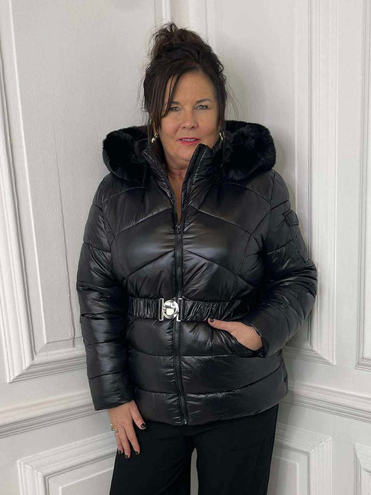 Padded Faux Fur Hooded Coat