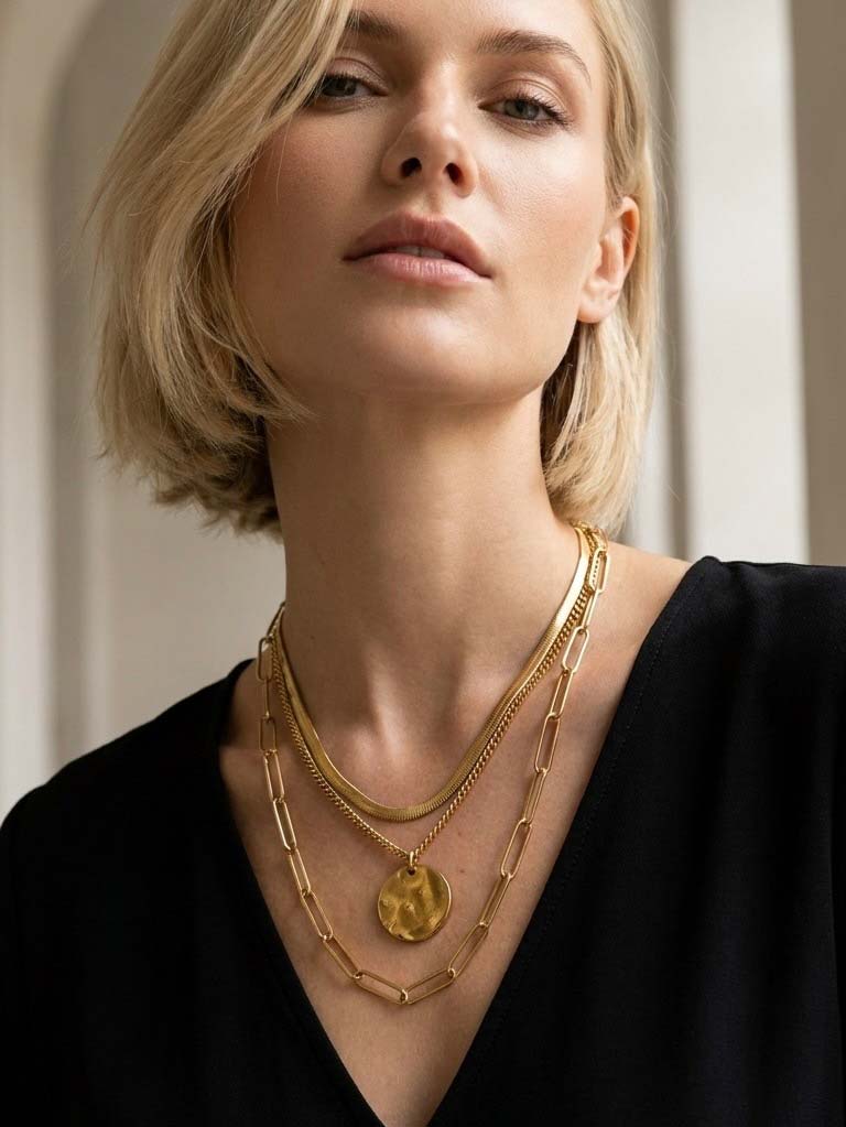 Envy Triple Strand Pendant Necklace - Gold