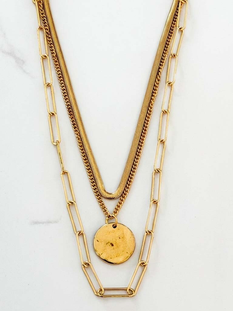 Envy Triple Strand Pendant Necklace - Gold