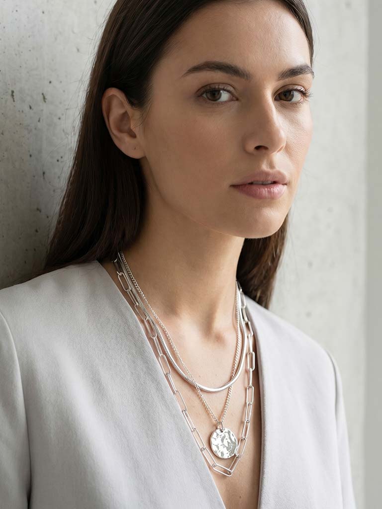 Envy Triple Strand Pendant Necklace - Silver