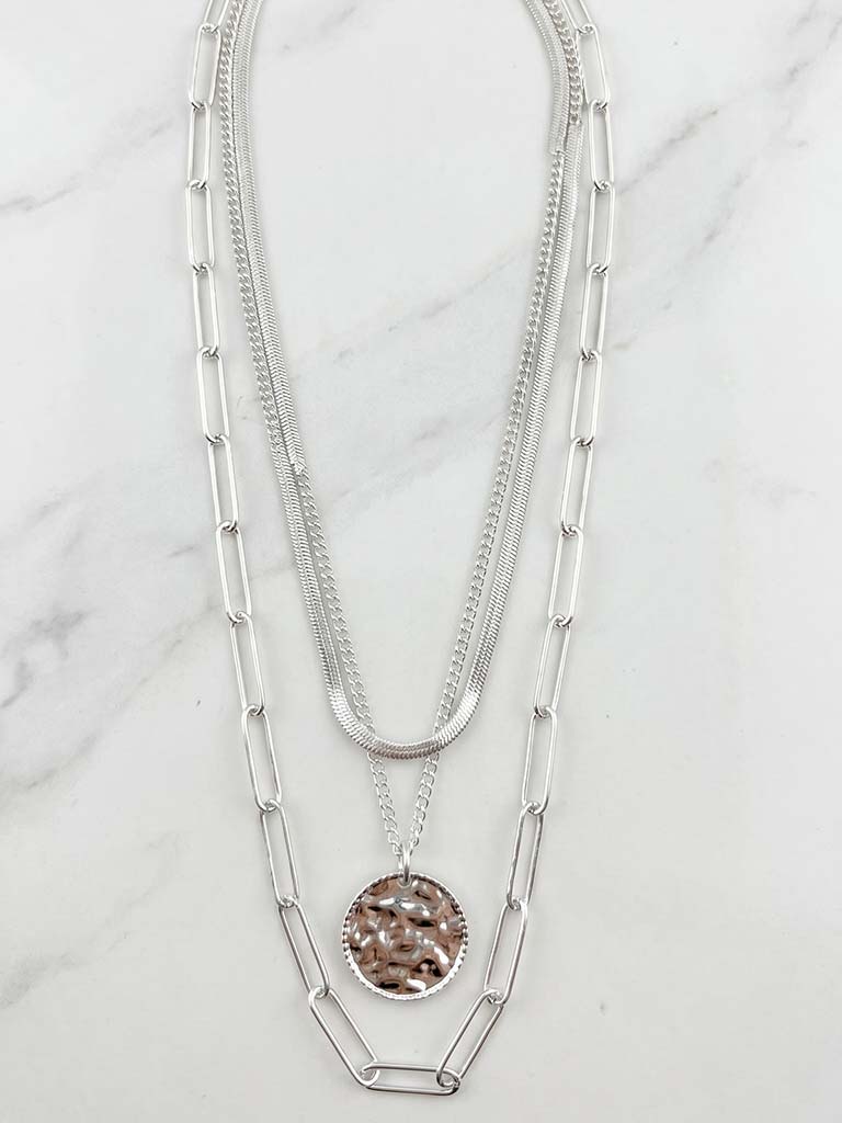 Envy Triple Strand Pendant Necklace - Silver
