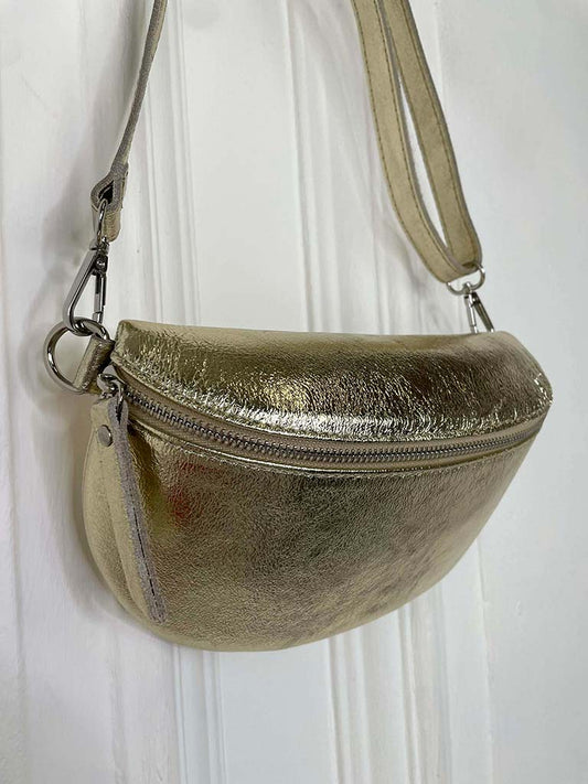Leather Cross Body Bag - Gold