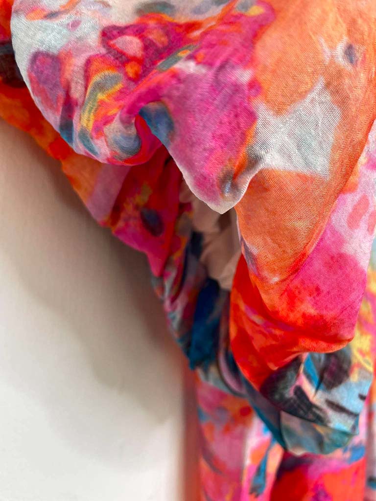 Puff Sleeve Vibrant Blooms Shirt