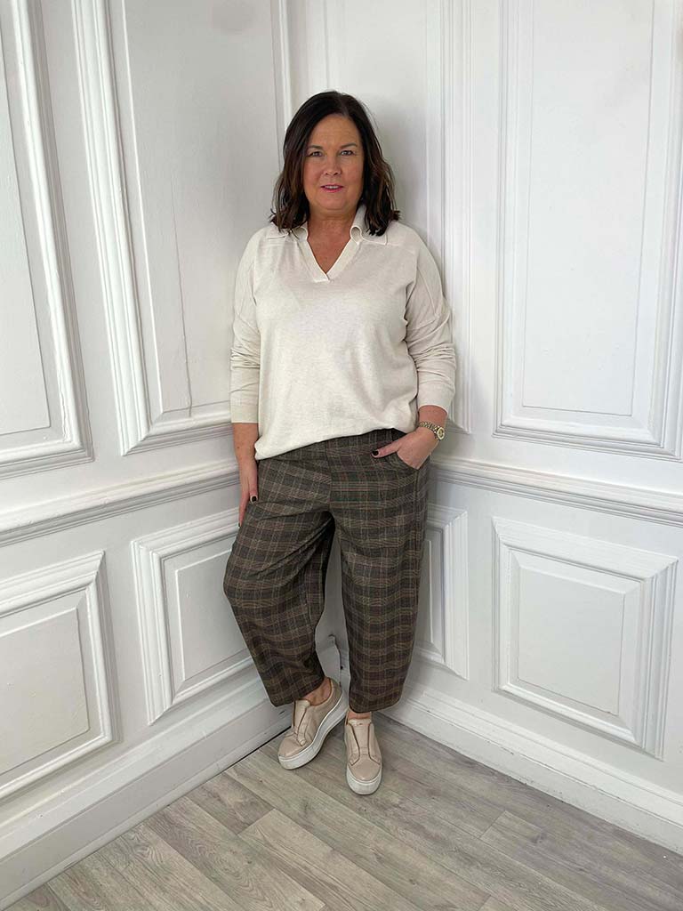 Cocoon Plaid Trousers - Taupe