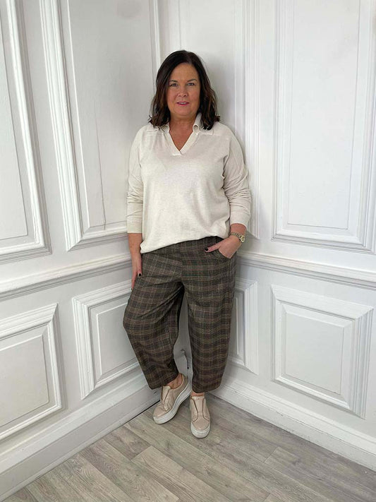 Cocoon Plaid Trousers - Taupe