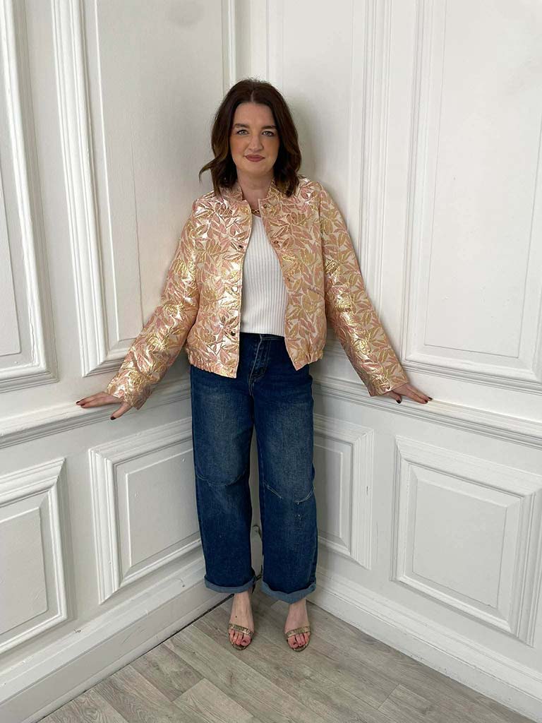 Metallic Jungle Leaf Bomber Jacket