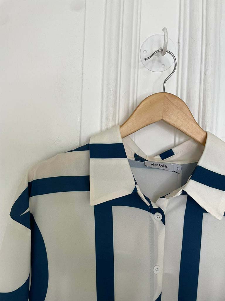 Agata Geometric Shirt Dress - White & Navy
