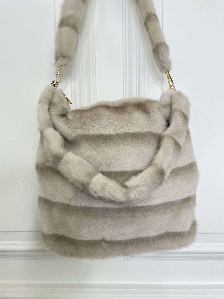 Malissa J Faux Fur Shopper Bag - Stone