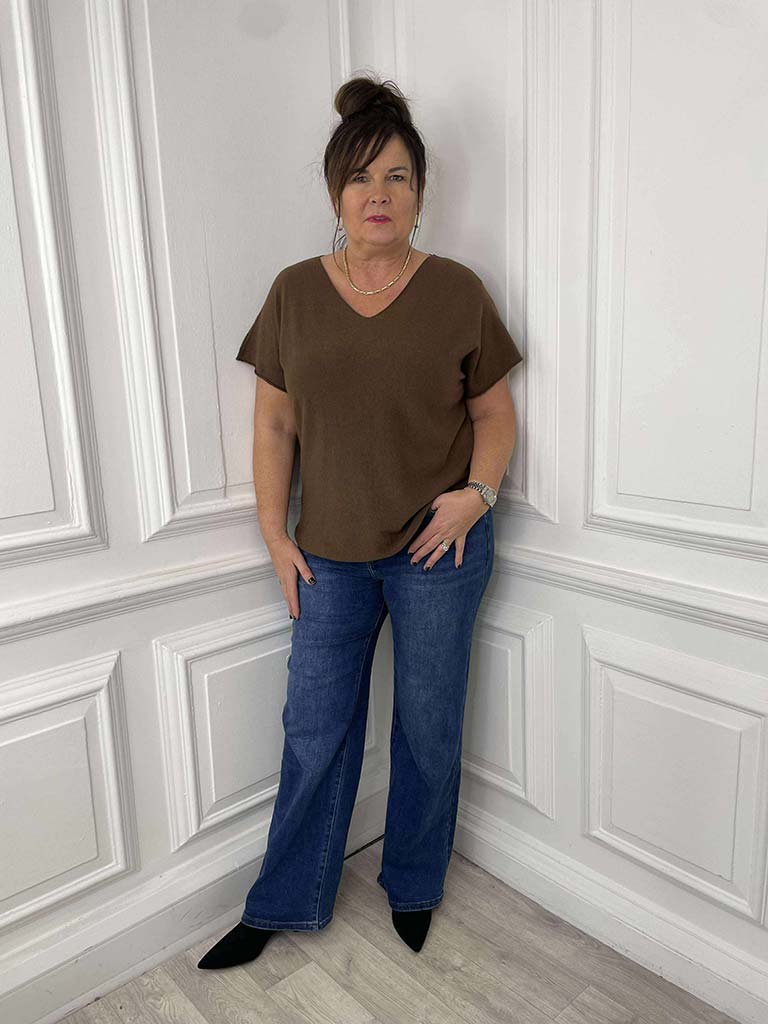 V-Neck Knit Top - Chocolate