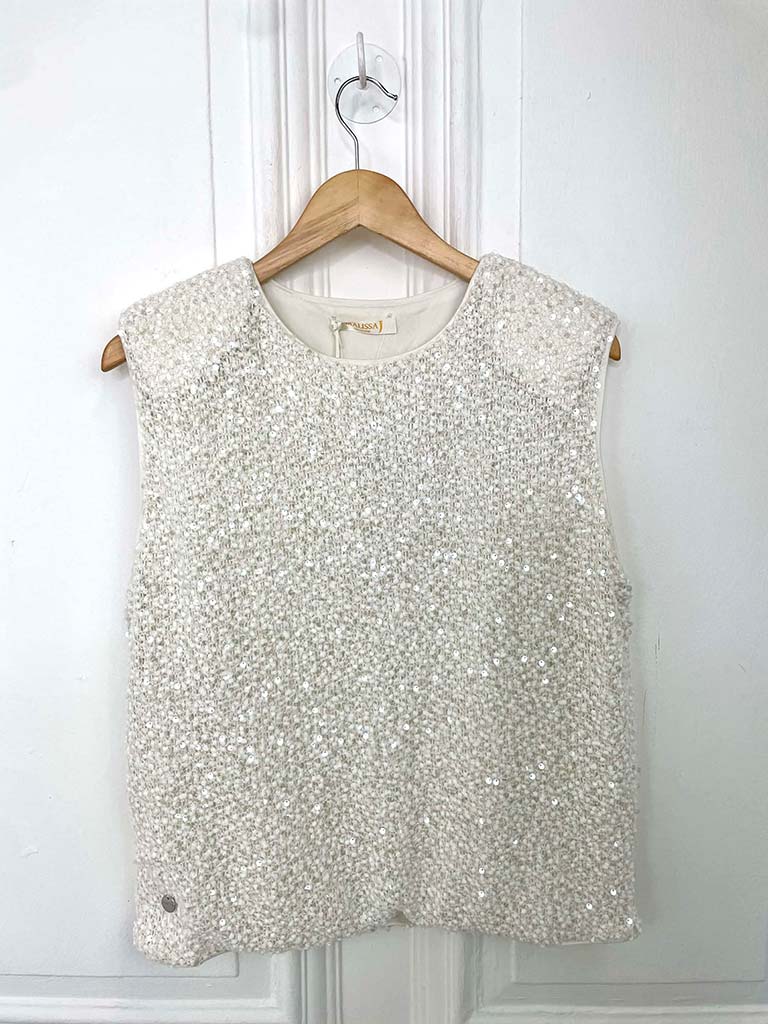 Malissa J Textured Sequin Top - Cream