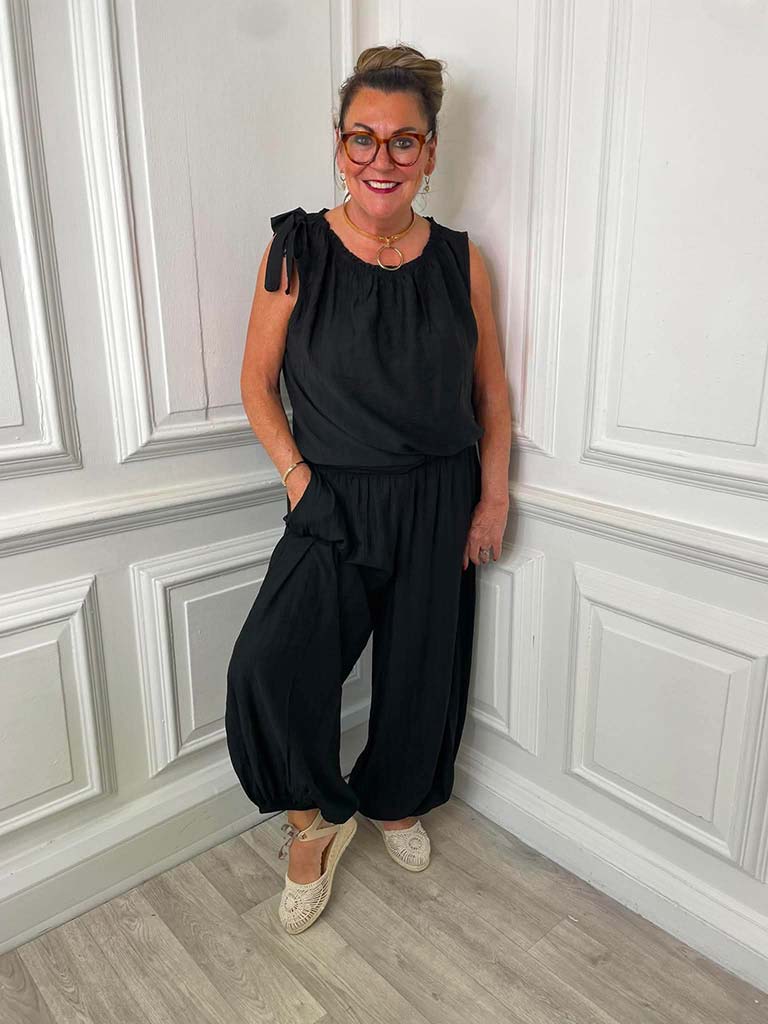 Tie Shoulder Balloon Co-ord - Black