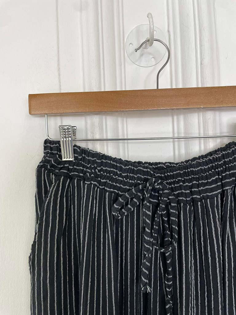 Seersucker Stripe Palazzos - Black