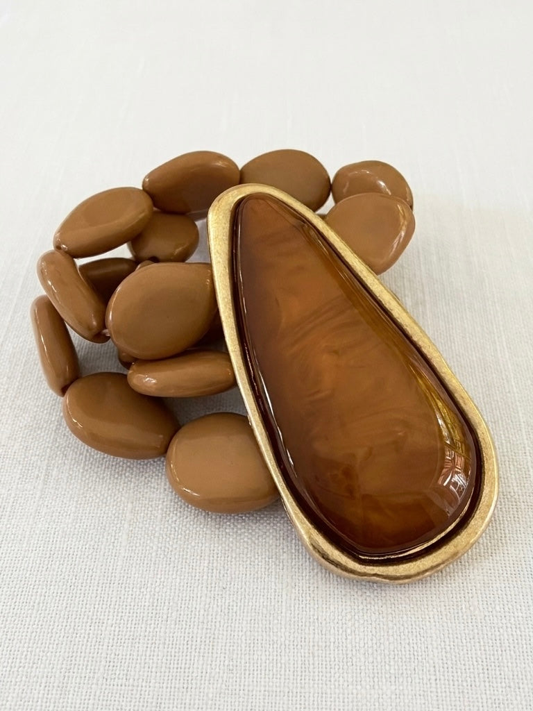 Envy Chunky Brown Bead Bracelet - Gold