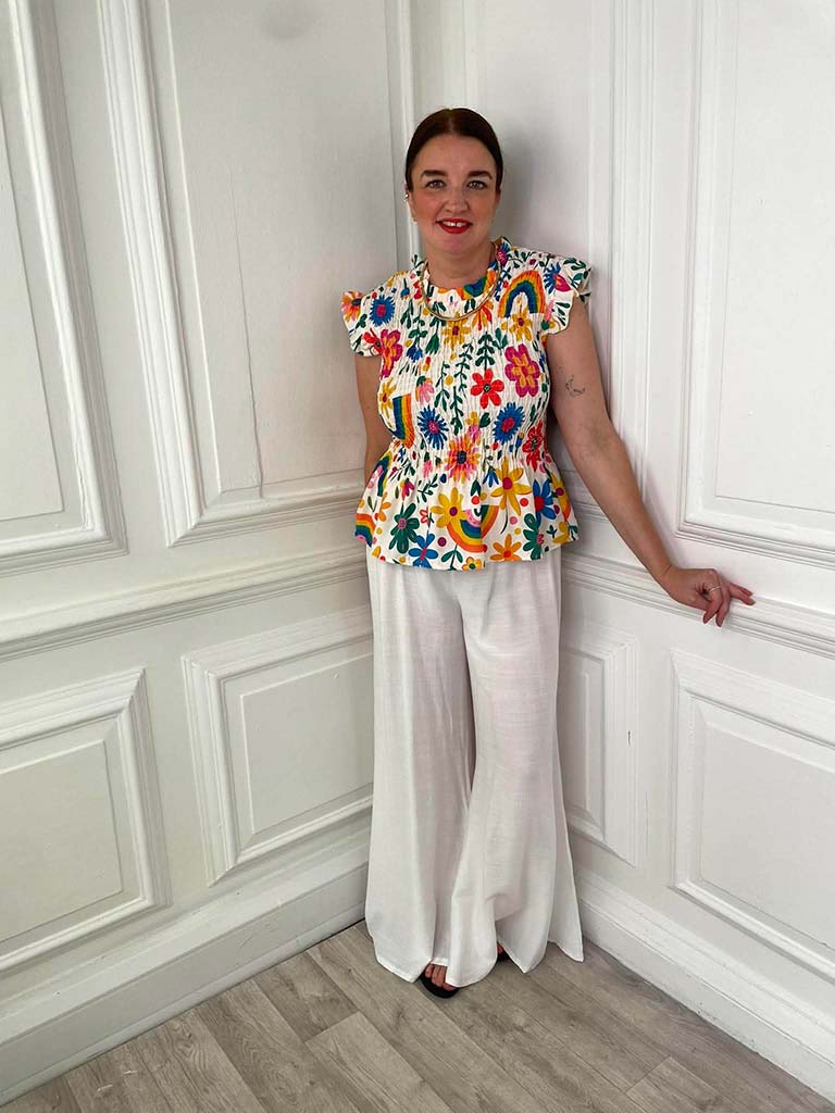 Rainbow & Flower Shirred Top