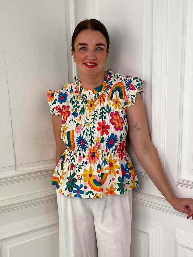 Rainbow & Flower Shirred Top