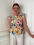 Rainbow & Flower Shirred Top