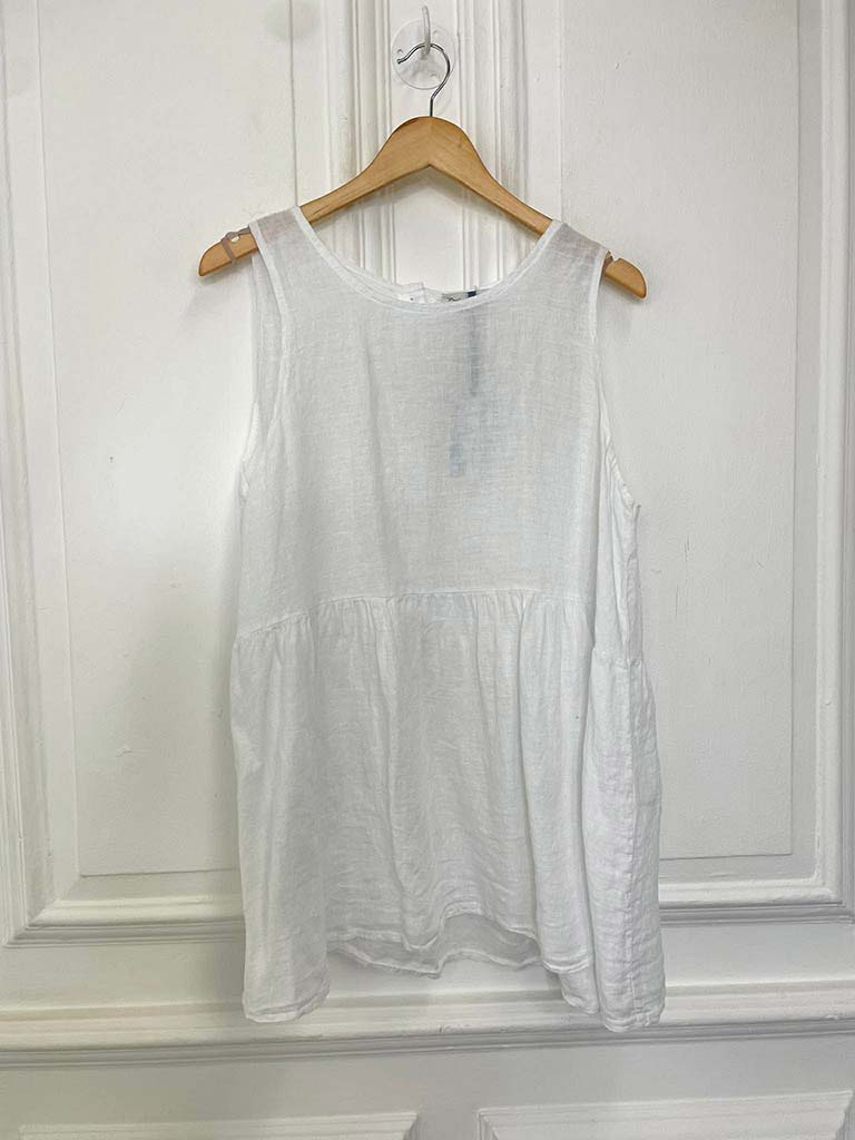Linen Button Back Sleeveless Top - White