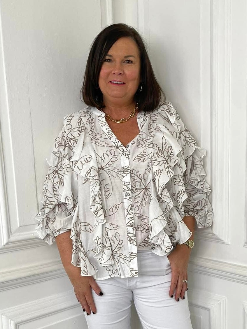 Malissa J Ruffle Sleeve Shirt - Latte