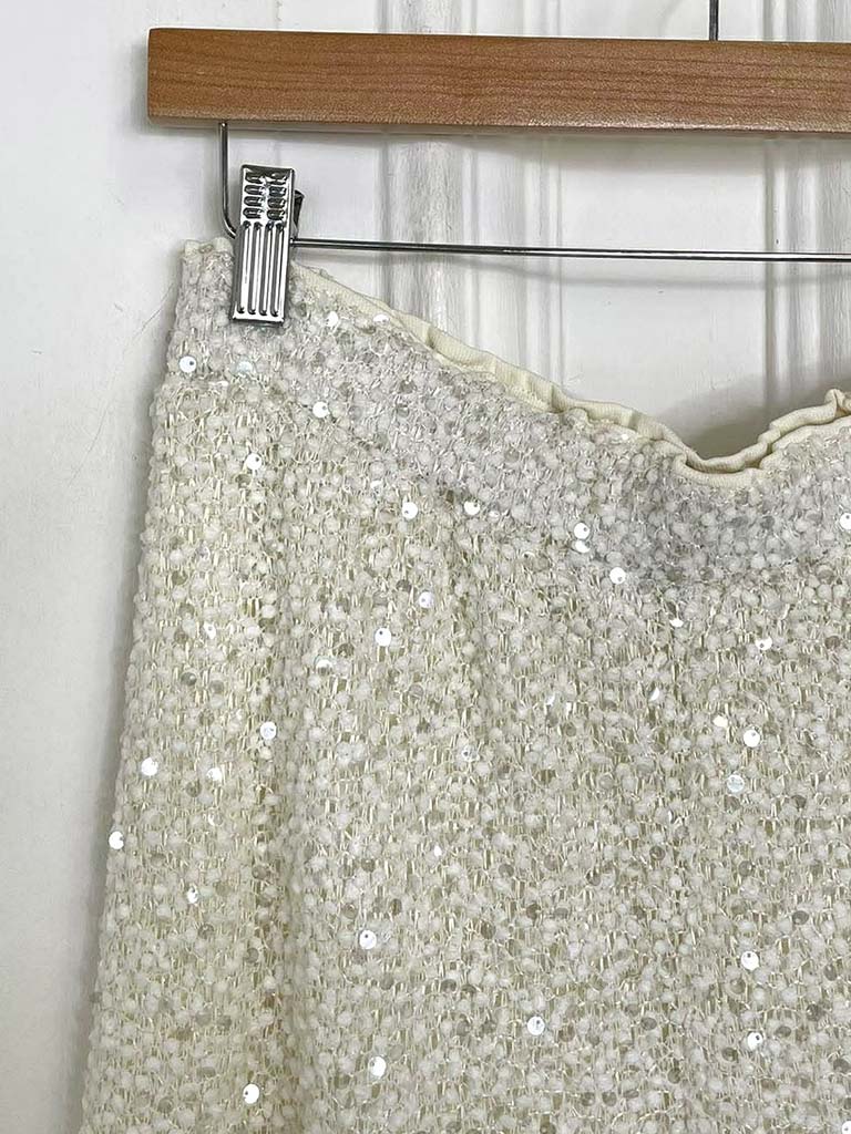 Malissa J Textured Bias Sequin Skirt - Cream