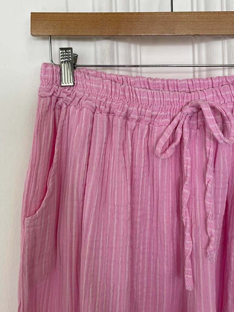 Seersucker Stripe Palazzos - Blossom