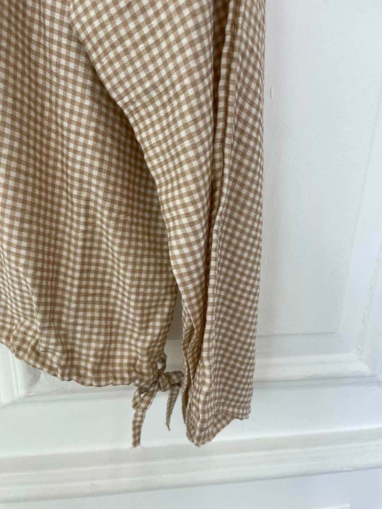 Gingham Tie Side Top - Stone