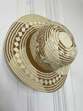Camel abstract-patterned straw hat with wide brim, perfect for women's fashion and relaxed everyday wear. - Malissa J Abstract Straw Hat - Camel