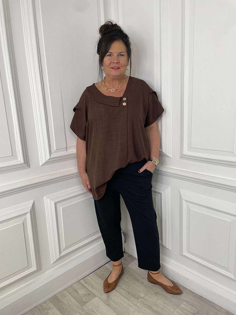 Asymmetric Lapel Top - Coffee