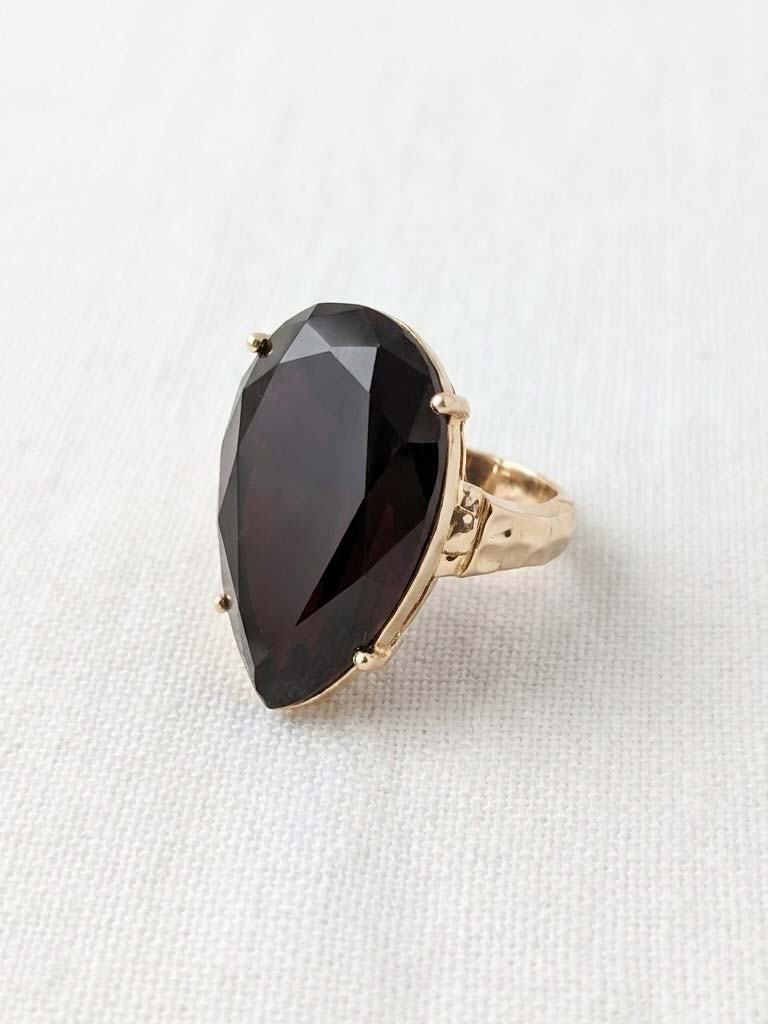 Envy Teardrop Gem Ring - Black