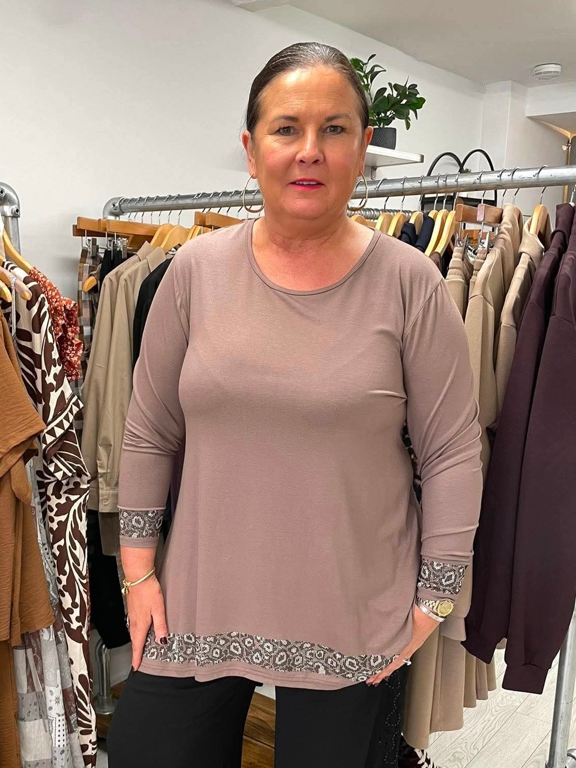 Malissa J Studded Swing Top - Latte