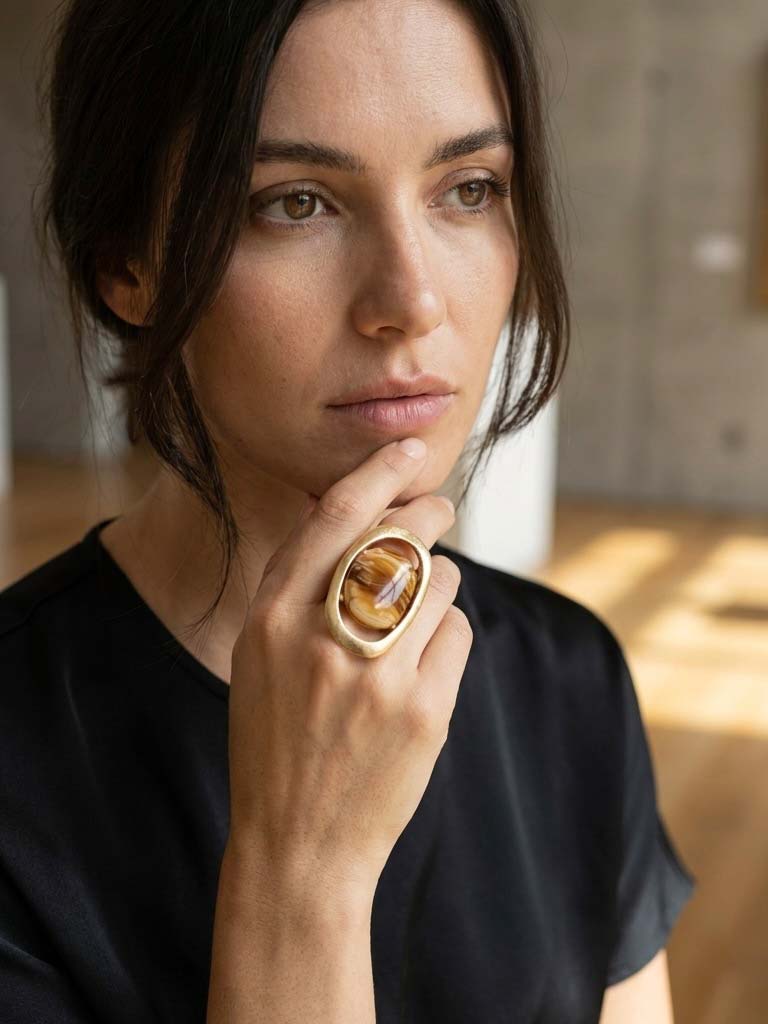 Envy Marble Stone Ring - Tan